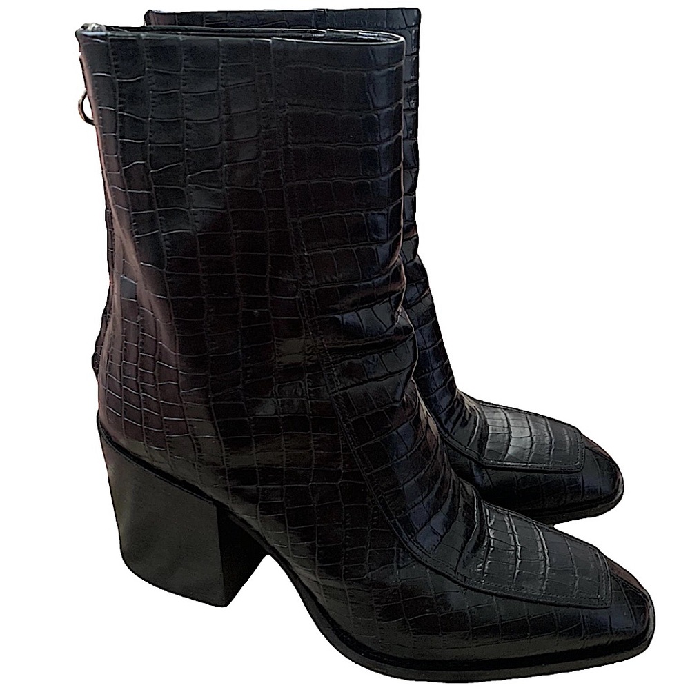 AEYDE Leather Moc Croc black ankle boots.
